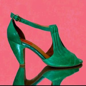 MIZ MOOZ Green Leather Peep Toe Strap Heels